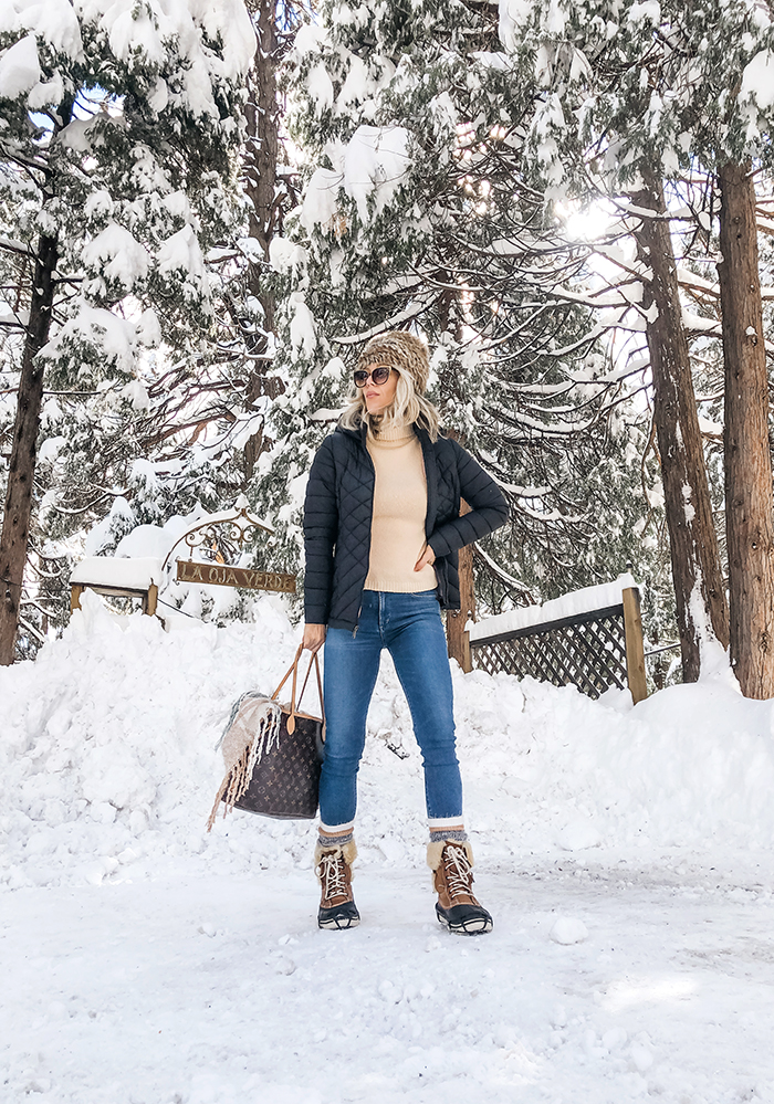 winter snow outfits, easy outfit in the snow, lake arrowhead winters, Citizens of Humanity ankle fray Jeans, roller skating talk