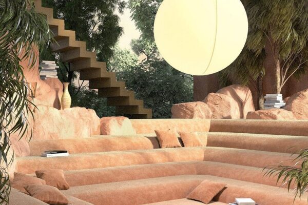 joe mortell 3d art render, sunken living room, amazing spaces, architecture, decor ideas