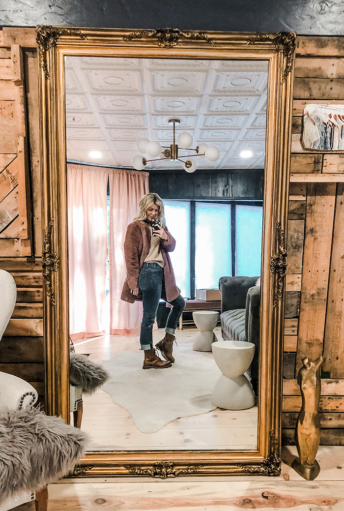 winter style, outfit in the snow, jeans and dr martens, faux fur coat, louis vuitton neverfull mm bag, style blogger, lake arrowhead, love  maegan