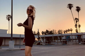 love maegan-little black dress-checkered vans-sunset-palm trees