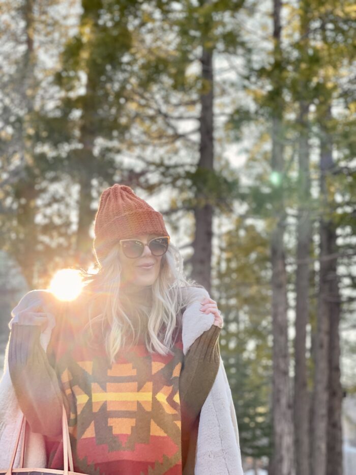 cute winter style, winter outfits in the snow, lake arrowhead, monochromatic outfit, rust and brown outfit, docs, winter outfit with dr martens, shearling coat, cropped pants, rust and brown outfit