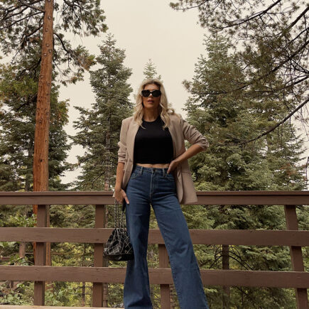 fall style, jeans and a blazer, lee jeans, wide leg jeans, high waist jeans, fall outfits, fall fits, trees and autumn sky