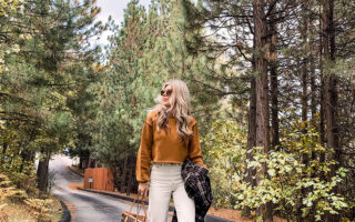 casual fall style in brown and ivory tones with ivory white jeans and brown doc martens boots a plaid coat and louis vuitton never full bag