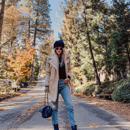 fall style over 40 on a tree lined street in lake arrowhead