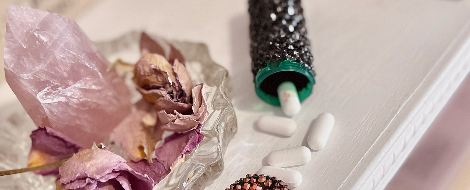 DIY crystal studded pill box case for purse