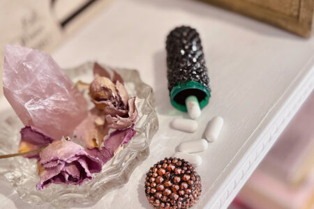 DIY crystal studded pill box case for purse