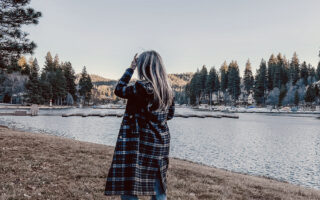 vintage levis and plaid jacket on the lake