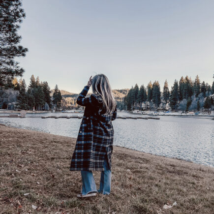 vintage levis and plaid jacket on the lake