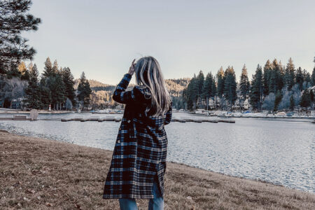 vintage levis and plaid jacket on the lake