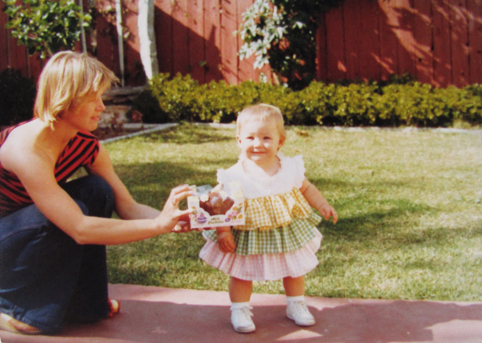 1977 outfit and baby in ruffled gingham dress