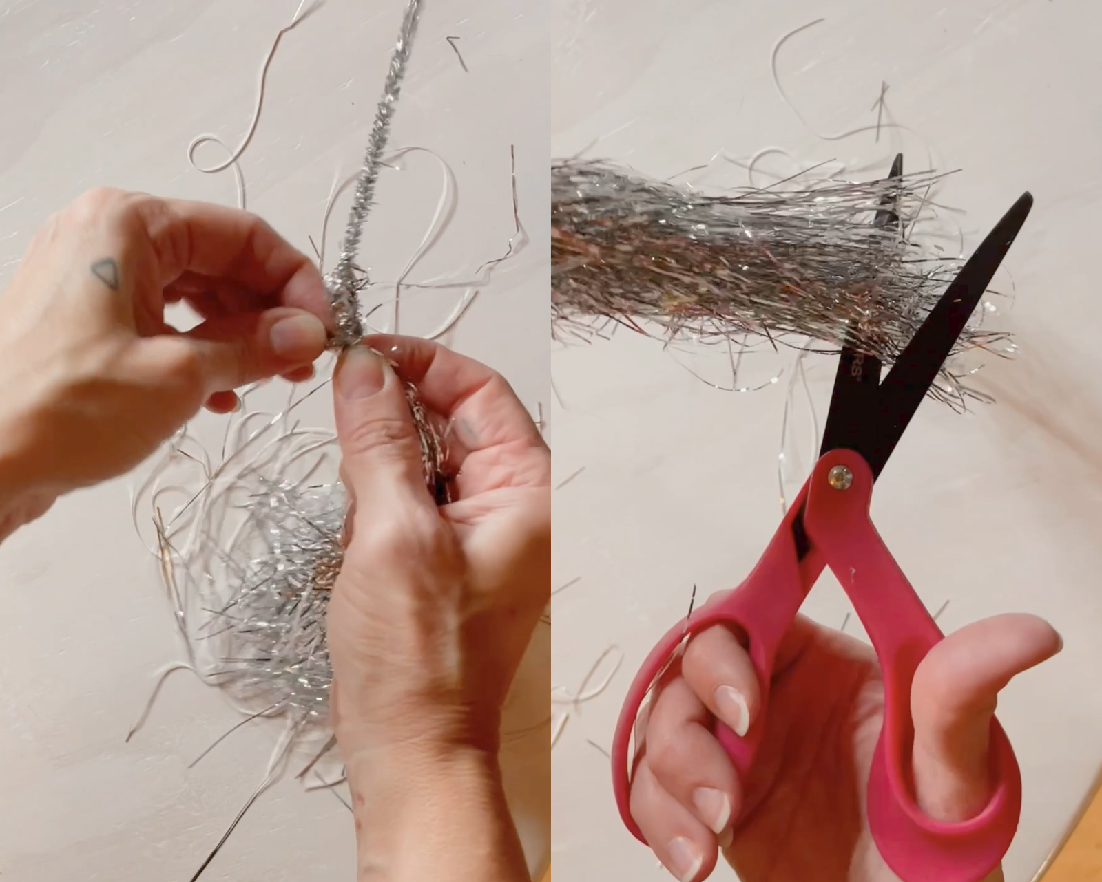 how to recycle and reuse your christmas tree tinsel into tassels for ornaments or gift wrapping or party decor