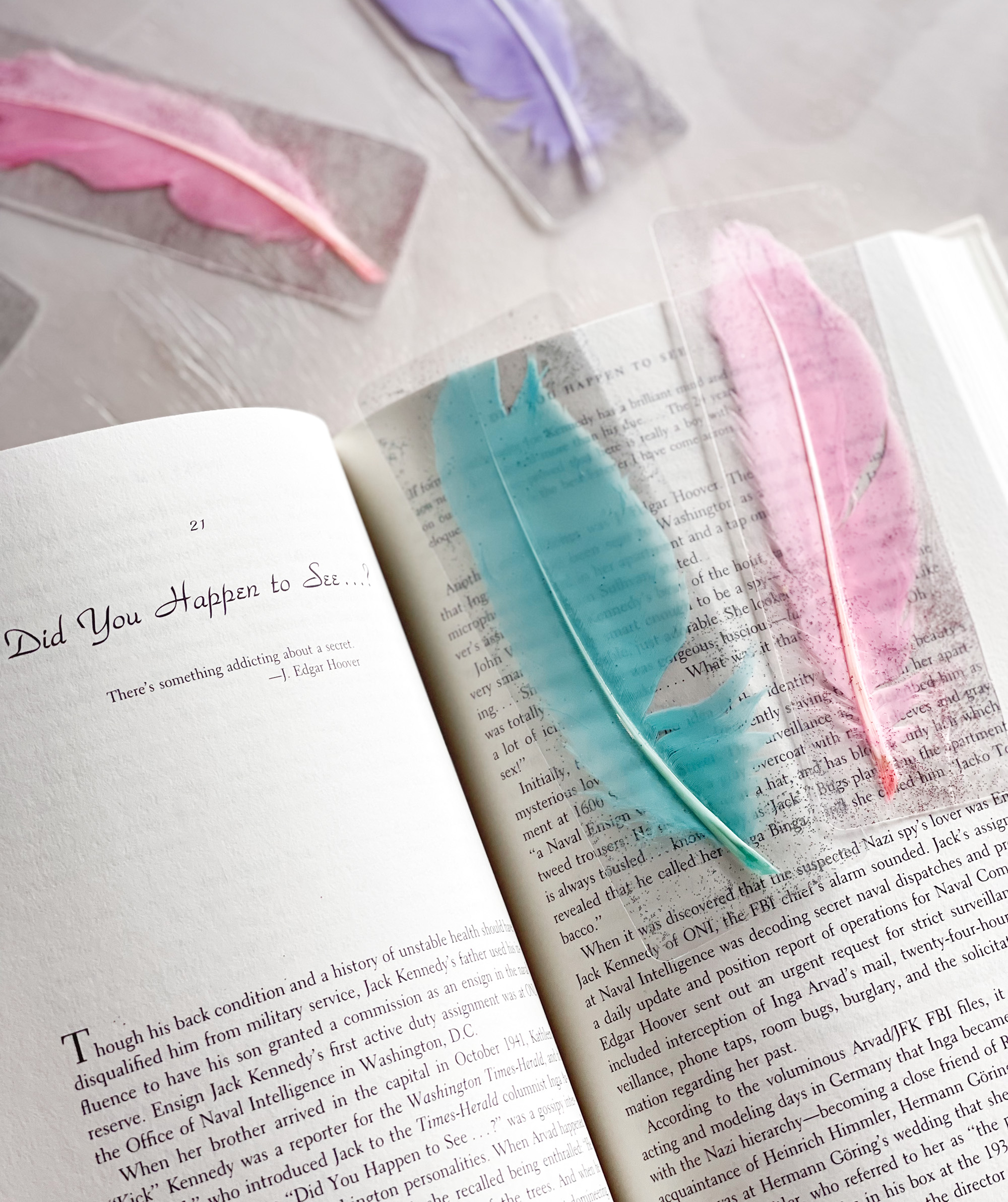 Pretty Pressed Pastel Feather Bookmarks