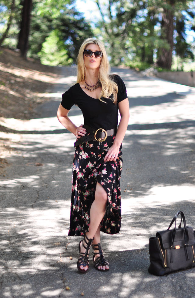 90s floral maxi skirt with black t