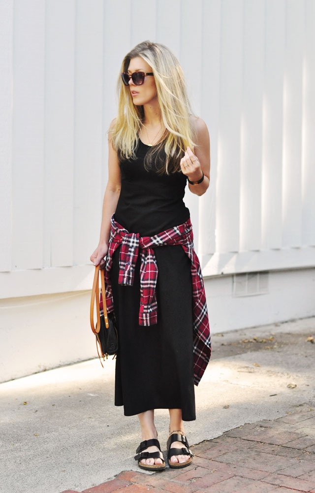 90s maxi dress - birkenstocks-plaid flannel