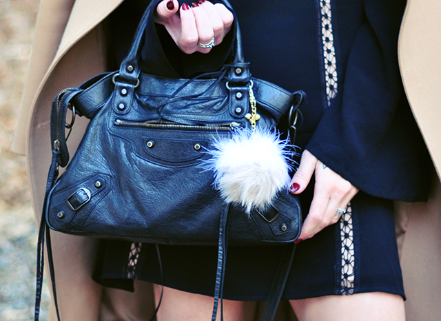 Balenciaga bag with pom bag charm