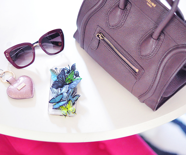 Butterfly iPhone case_sunglasses_Gucci heart key fob_celine bag