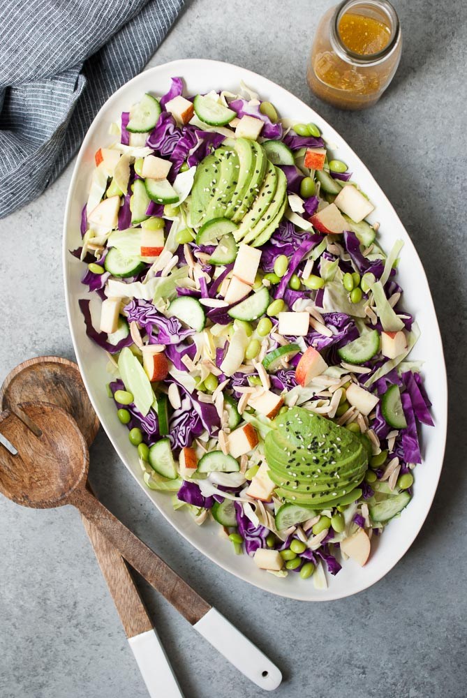 spring salad recipe cabbage with apple cucumber and avocado salad, healthy salad ideas, salad recipes