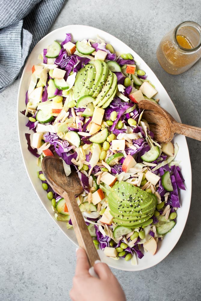 spring salad recipe cabbage with apple cucumber and avocado salad, healthy salad ideas, salad recipes