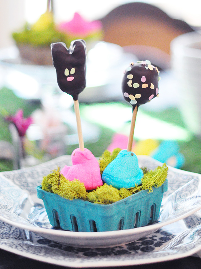 Cute Easter Bunny Cake Pops in basket display, easter desserts