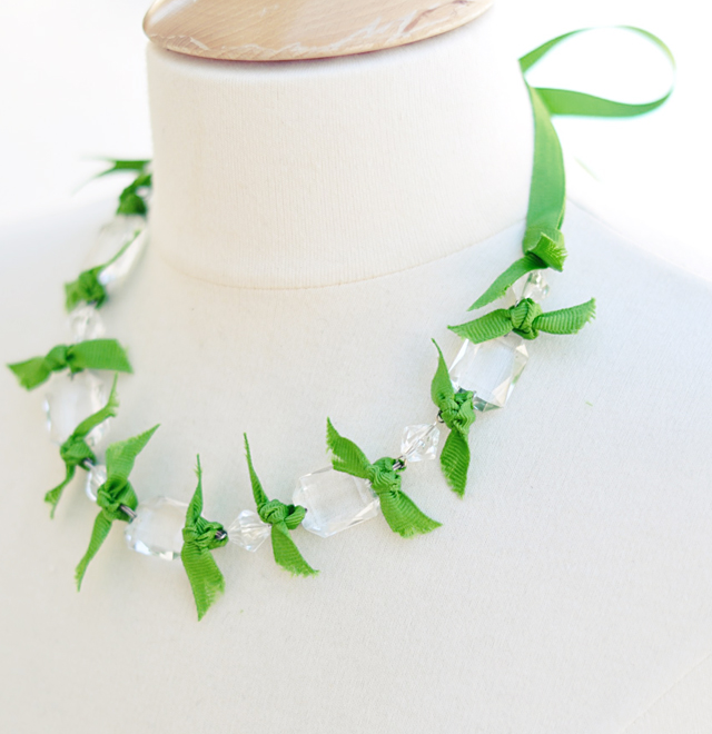 DIY Crystal Ribbon Necklace for St. Patrick's Day