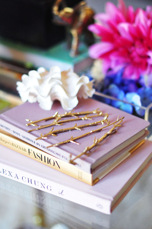 DIY Gold twig hair pins_fashion books_coffee table