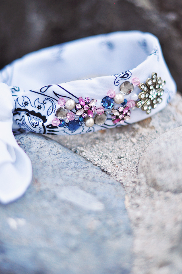 DIY Jeweled Bandana Scarf Choker Headband-18