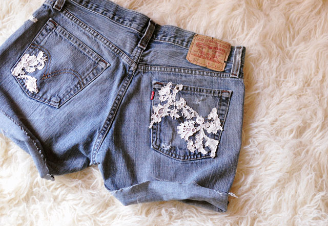 DIY Lace Jean Shorts back