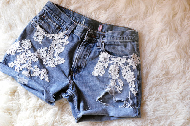 DIY Lace Jean Shorts front