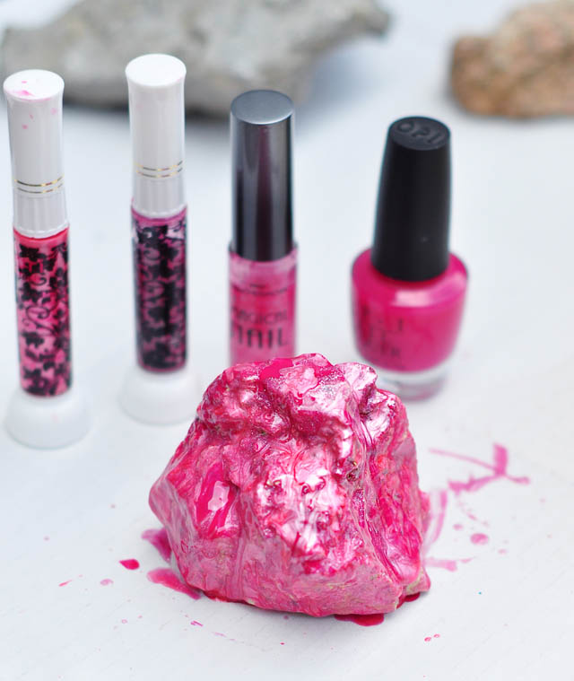 DIY Rock Crystals with Nail Polish -pink