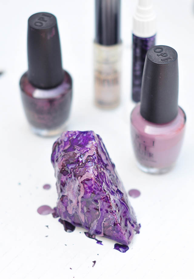 DIY Rock Crystals with Nail Polish-purple