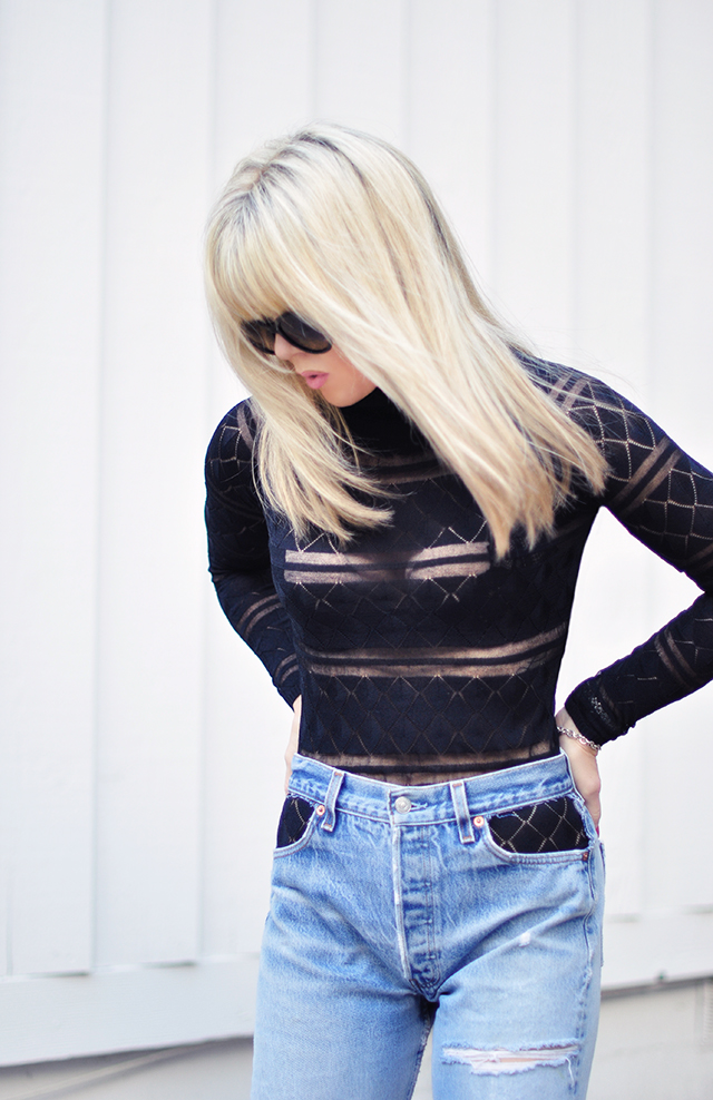 DIY cut out pockets_vintage levis_knit bodysuit