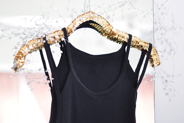 DIY double strap wife beater tank on sequin hanger