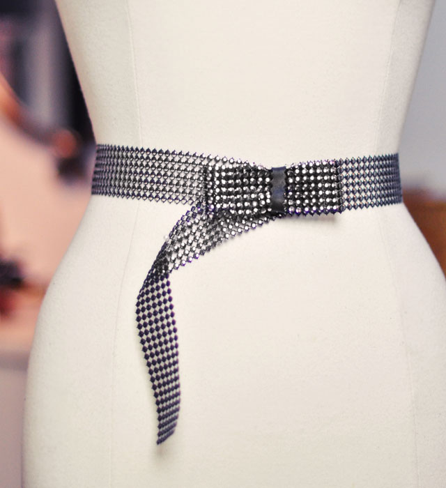 DIY metallic studded leather bow belt