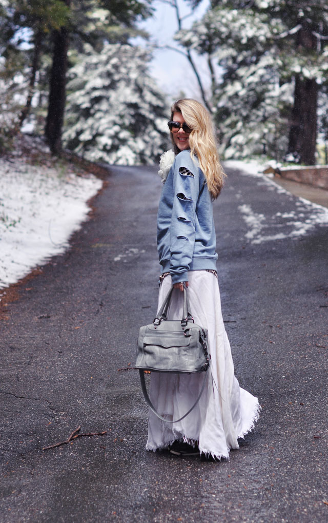 DIY-slashed-sweatshirt-and-long-tattered-maxi-skirt-in-the-snow