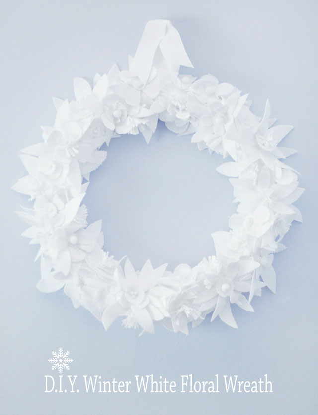 DIY white winter floral leaf wreath