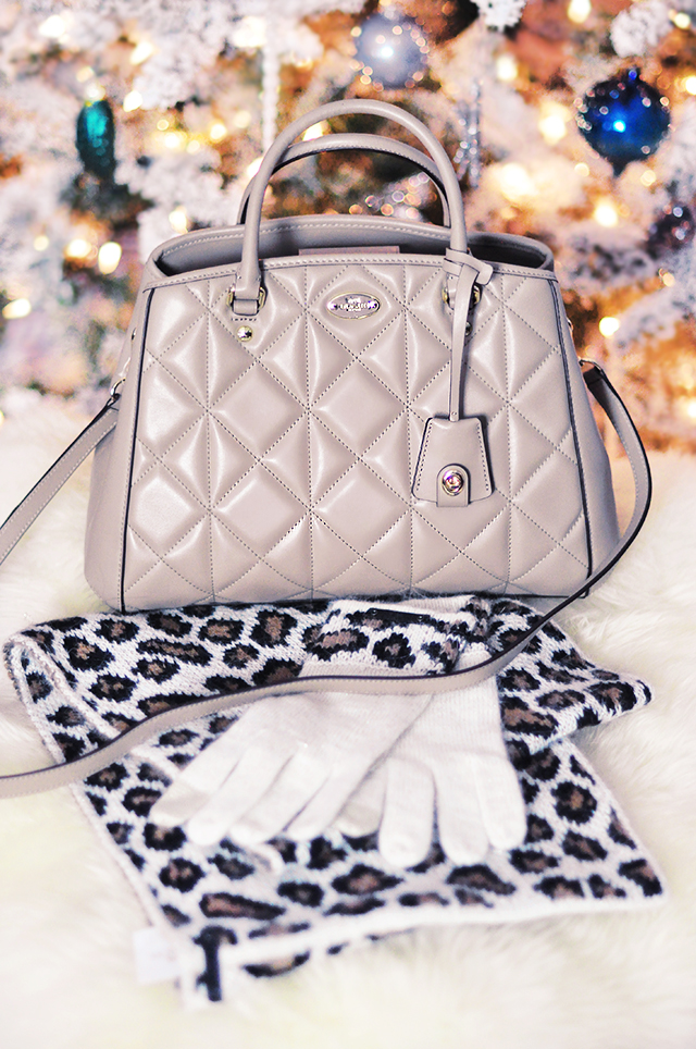 Diamond quilted Coach bag _ Leopard Scarf and Gloves