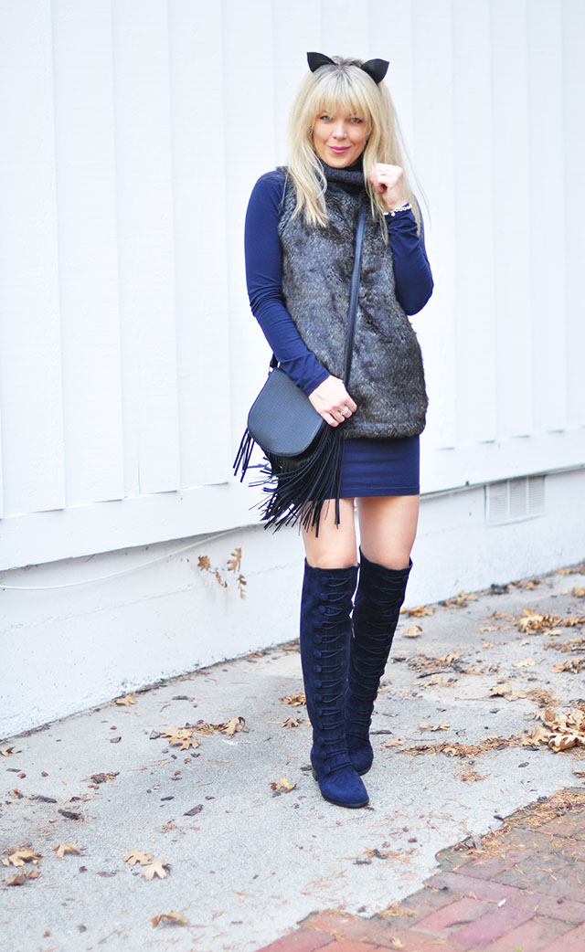 Faux fur vest_turtleneck dress_boots_fringe bag-1