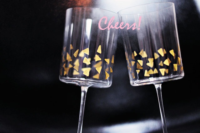 Festive gold triangles geo stemware cheers