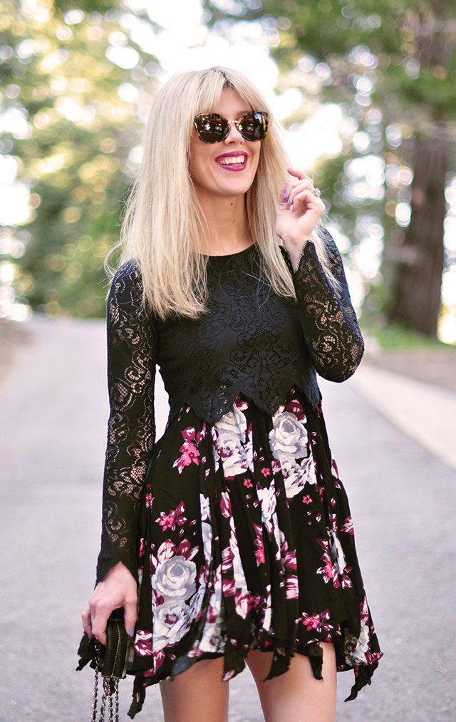 Floral dress with crop top layered over_Phillip Lim sunglasses