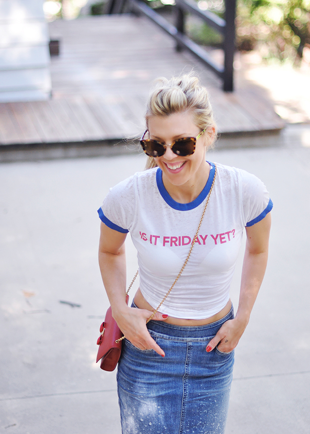 Is it Friday Yet t-shirt+denim skirt