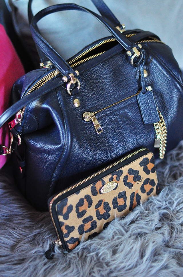 navy-coach-handbagleopard-print-wallet