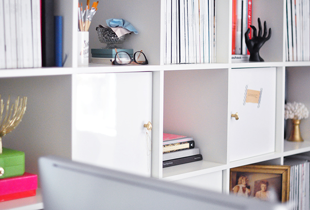 Office shelves+Desk_Expedit_Gold Nugget Door Pulls_Knobs