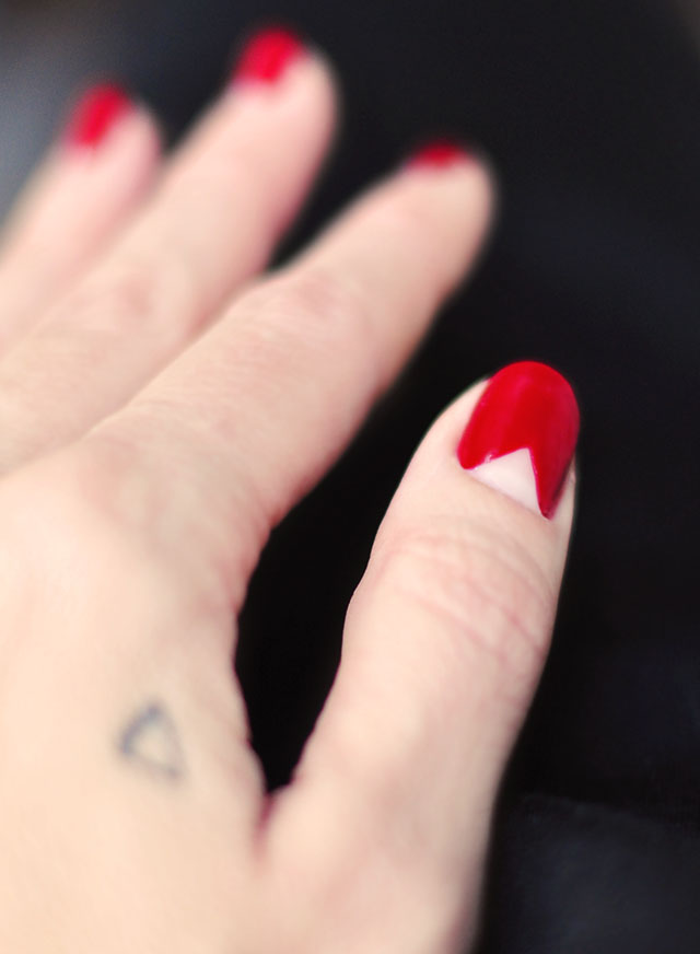 Oxblood flesh triangle reveal nail art manicure