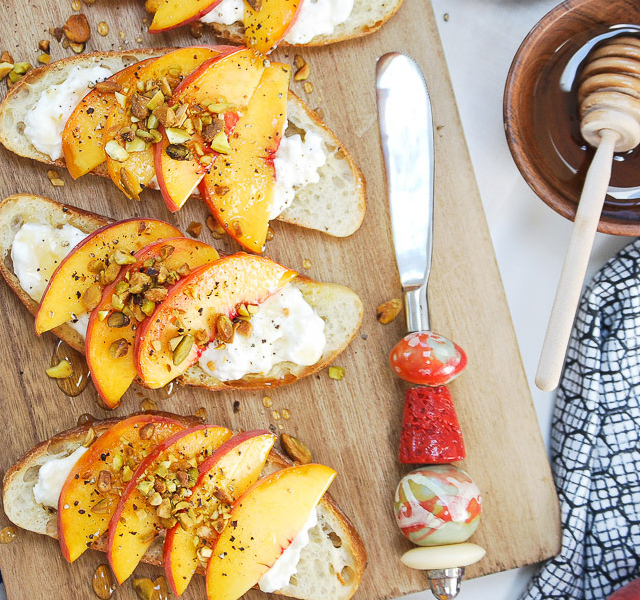 Peach Burrata Crostini