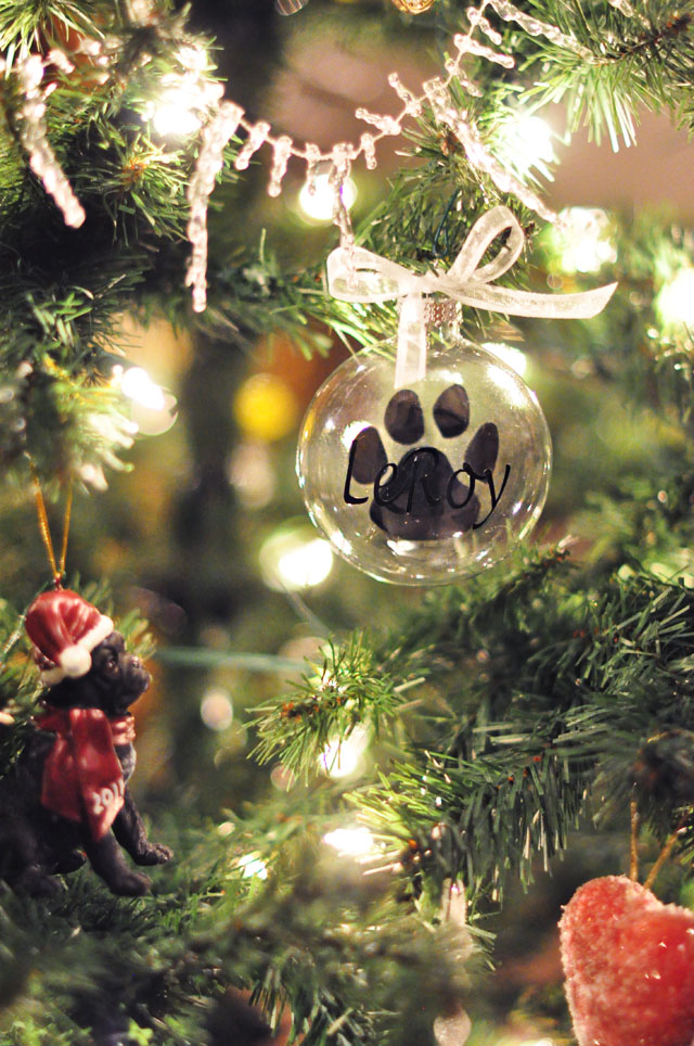 Pet Paw Print glass ornament