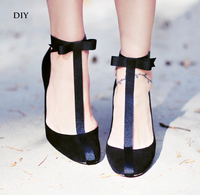 Pretty diy ankle bow t strap heels -how-to