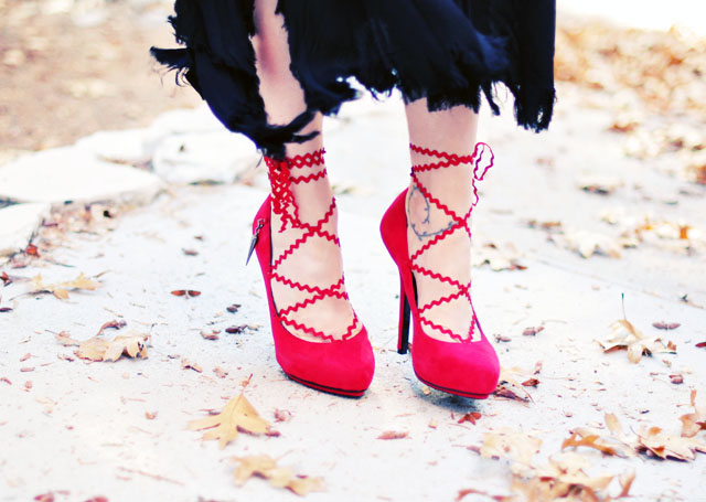 Red Lace Up pumps