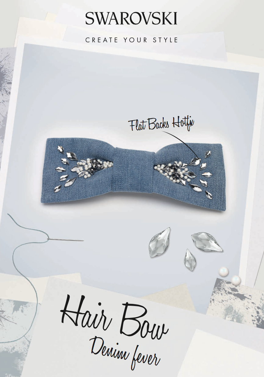 DIY retro denim hair bow with Swarovski crystals