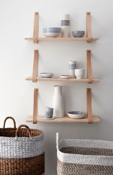 Hanging Wall Shelves with Leather Straps