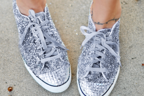 Shoe DIYS | Glitter Sneakers With Studded Toe Cap